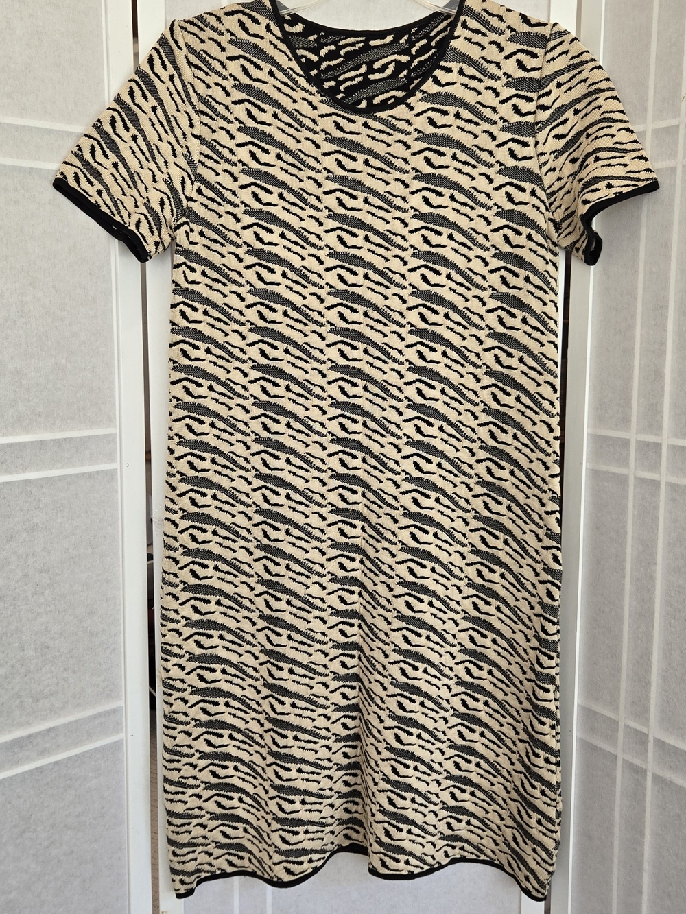 BOUCHRA JARRAR Black Cream Animal-Print Short Sleeve Shift Dress